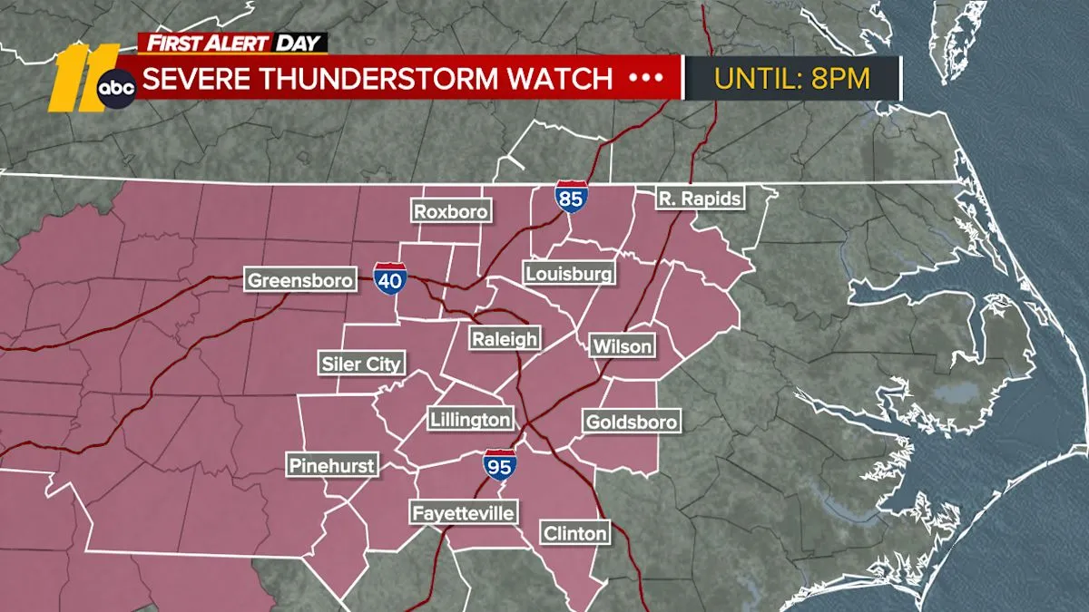 Severe Storms Threaten Central North Carolina Ahead of Front